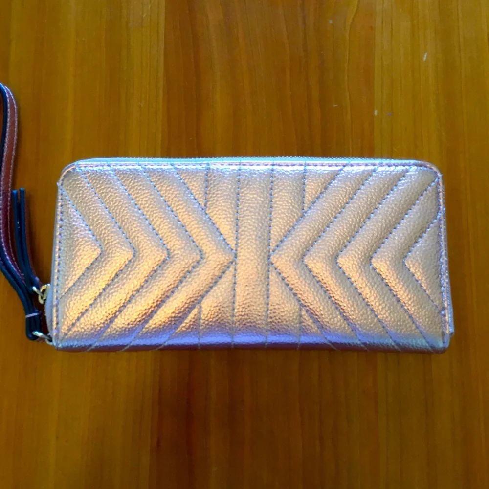Metallic Pink Rose Wristlet Wallet - Picture 1 of 10